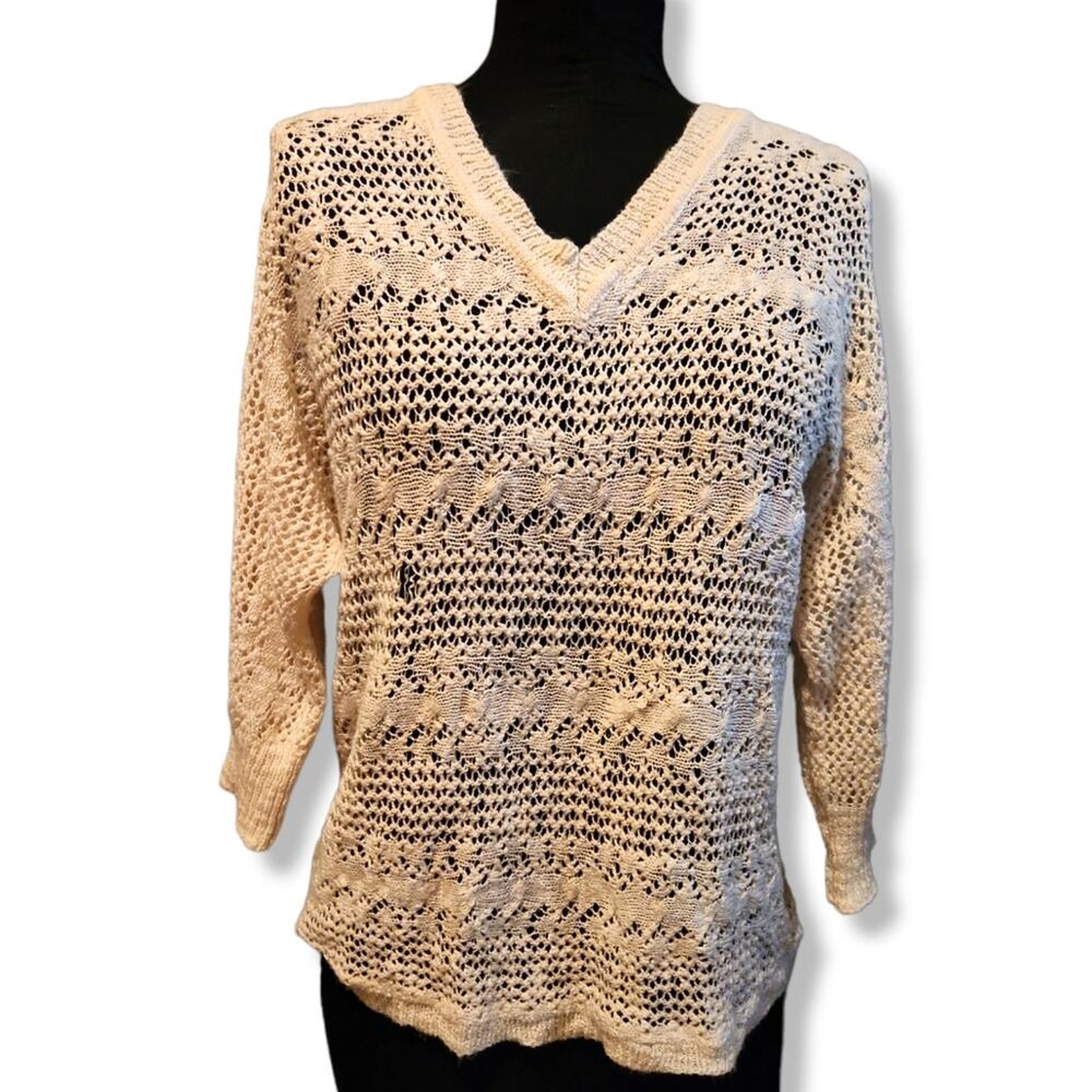 Pink Rose Cream Open Knit Shirt Size Large